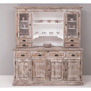 Dulap bucatarie 4 usi, Finisaj Alb Pur, Lemn Masiv Brad, Colectia Rustic